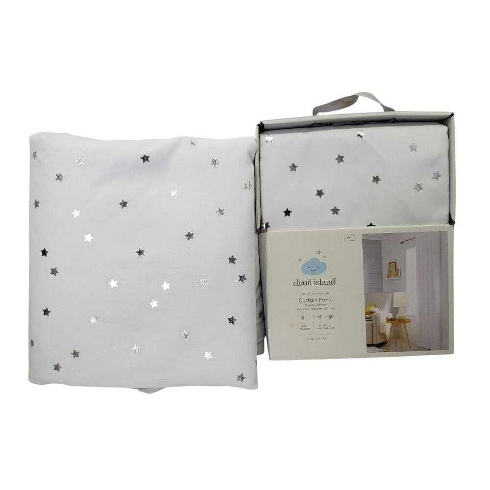 NEW Cloud Island White Silver Star 84" Curtain Panels Light Blocking Nursery